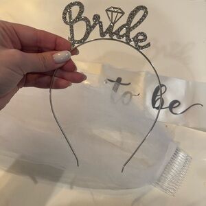 Silver Bride Headband + sash + veil